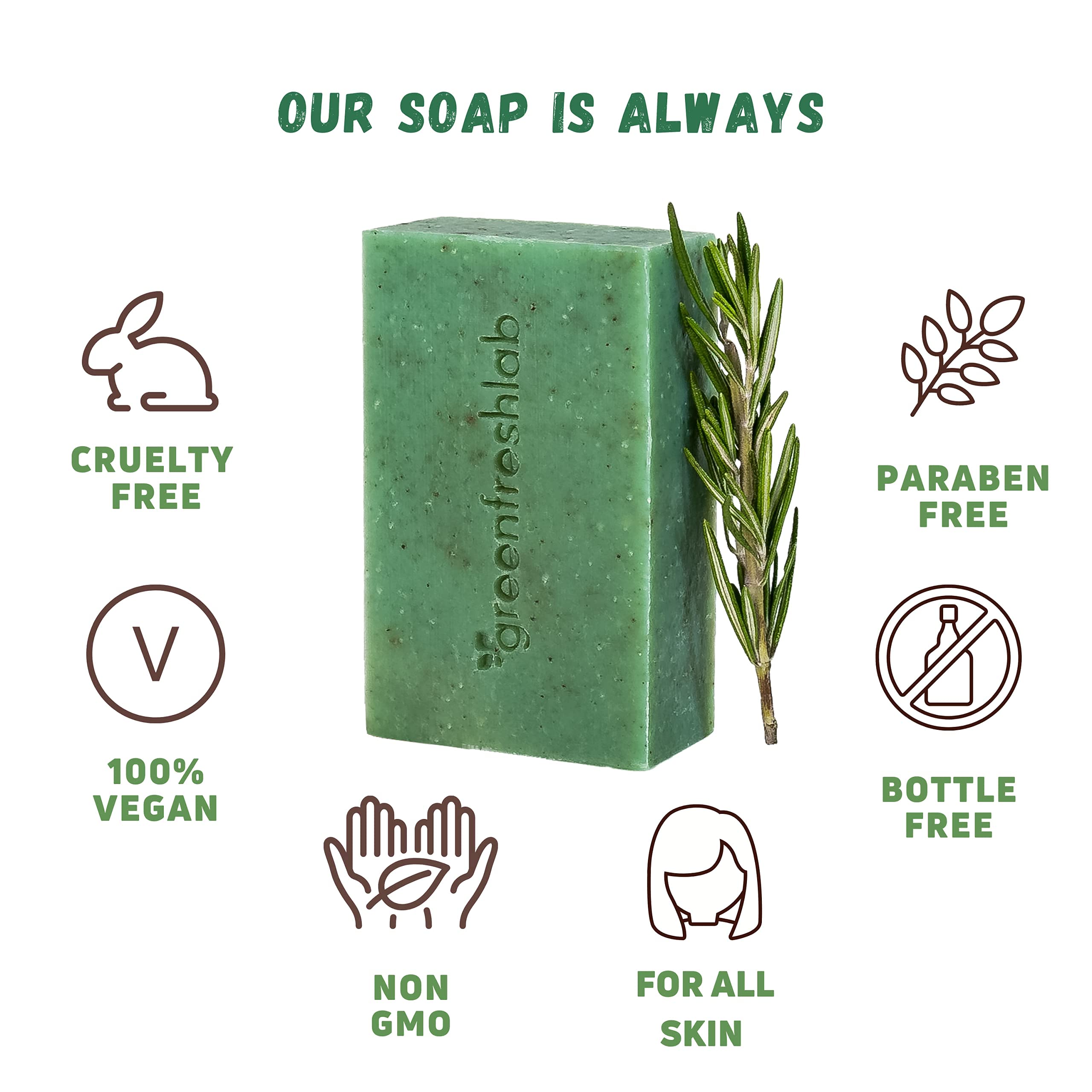 Greenfreshlab soap on bathroom shelf in lifestyle scene adding natural aroma benefit