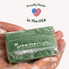 Greenfreshlab 4 oz soap shown with scale to communicate true bar size