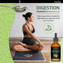 Castor oil pack on cotton flannel with GreenIVe bottle ready for home wellness