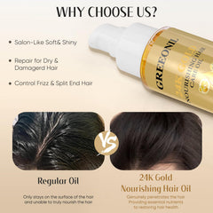 GREEONIL applied on dry hair in hand to show small-dose smoothing and frizz control