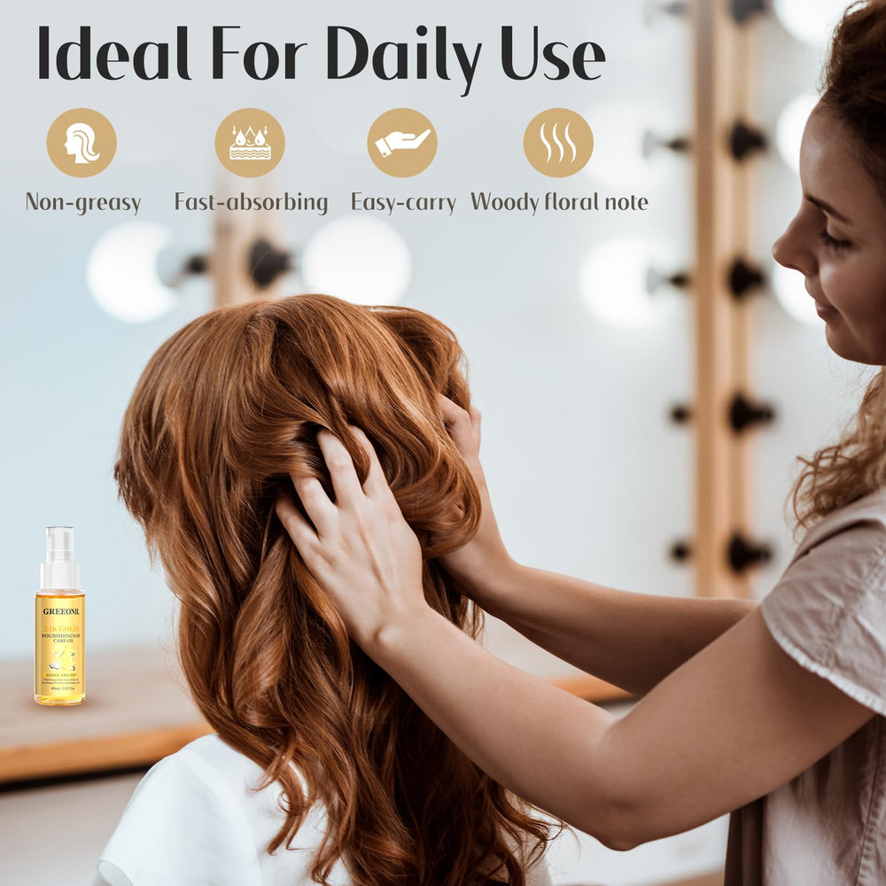 GREEONIL before and after frizz control comparison revealing smoother shinier hair