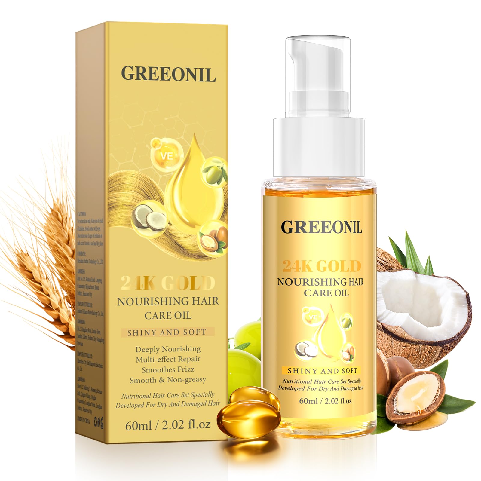 GREEONIL front bottle 60ml showing label and pump for easy use and travel