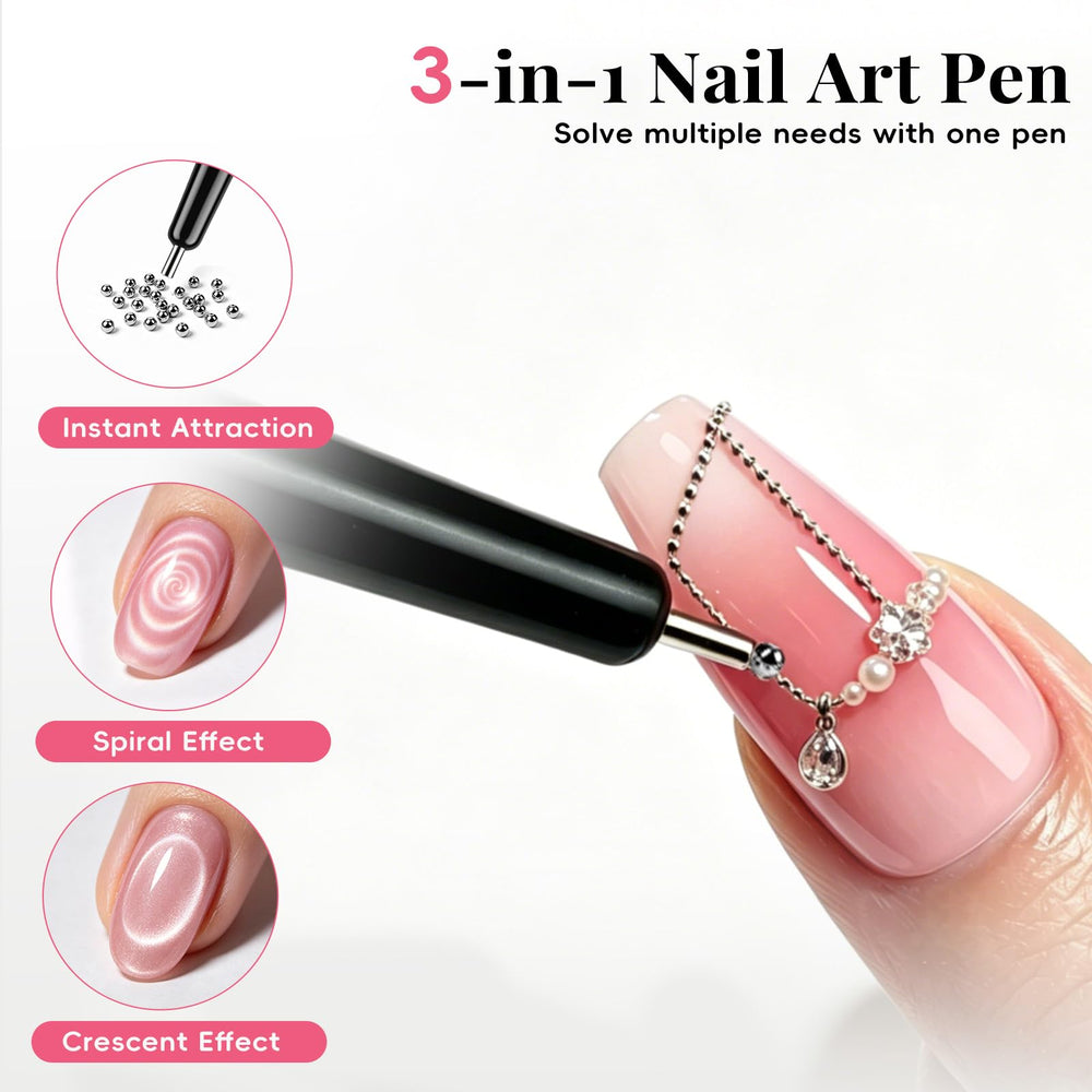 GricelnSV dual-head X magnet held over nail forming crisp French cat-eye tips