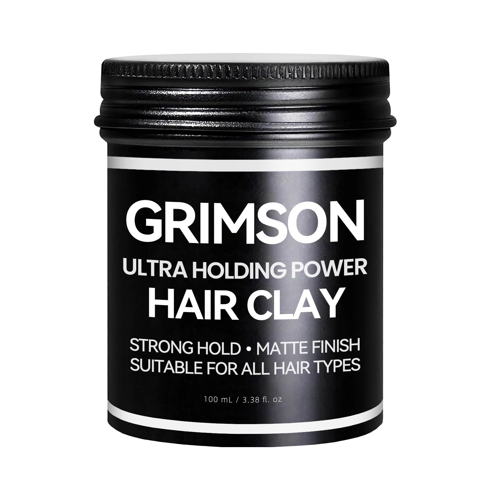 GRIMSON front view of container showing product label and matte finish benefit