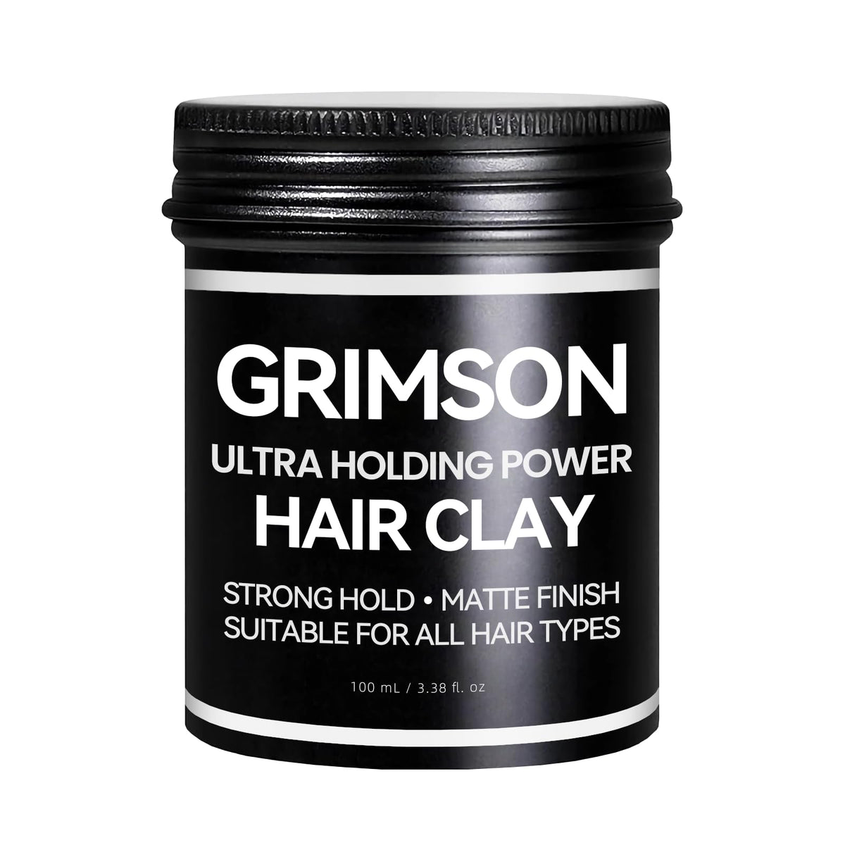 GRIMSON front view of container showing product label and matte finish benefit