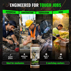 Grip Clean used on mechanic hands showing effective grease removal