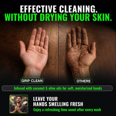 Grip Clean label close-up highlighting clay, pumice and oils