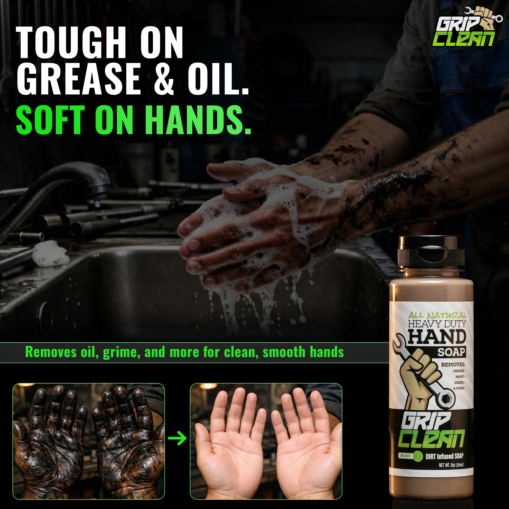 Grip Clean being dispensed from bottle for quick workshop use