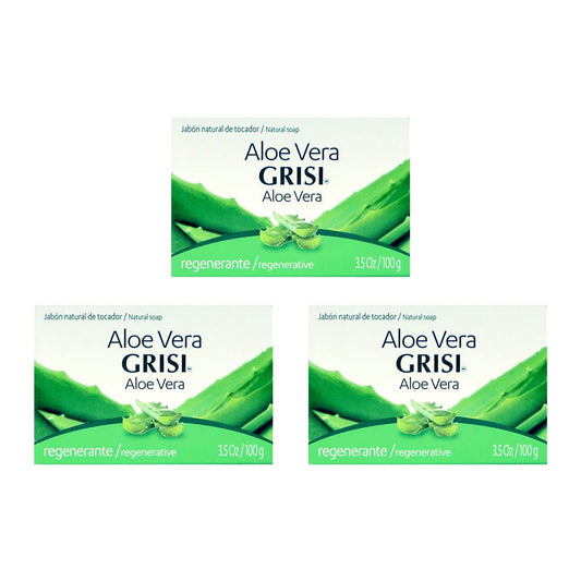 Grisi front packaging showing three aloe soap bars and convenient value