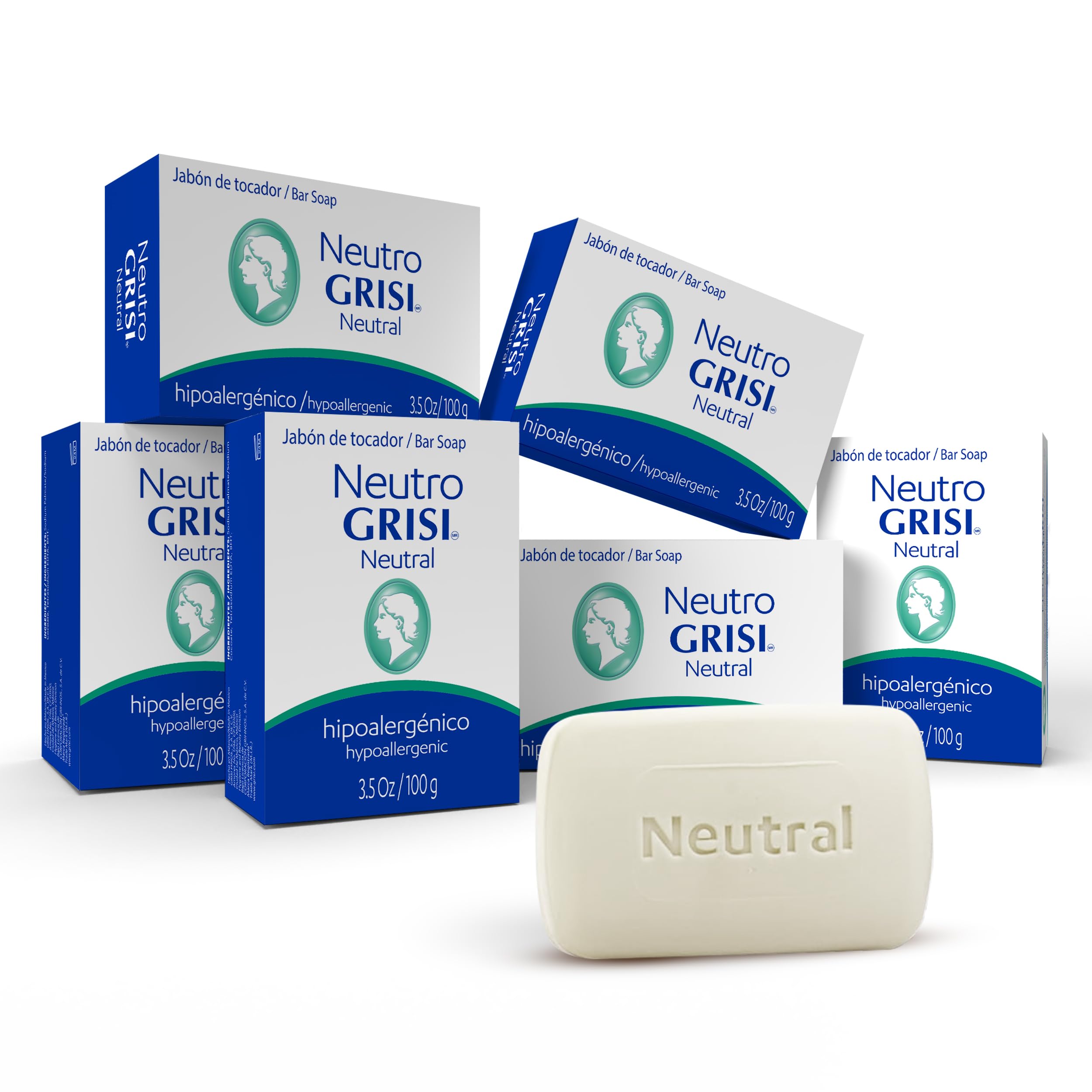 Grisi front packaging showing six individually wrapped bars and clear labeling, gentle care benefit