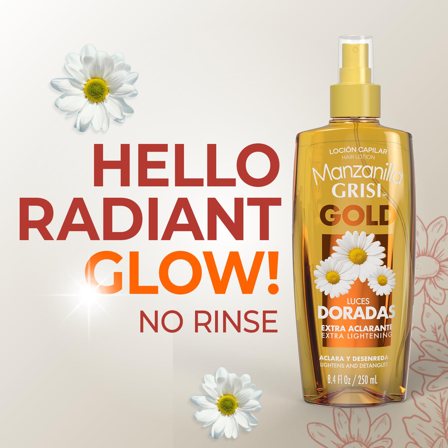 Grisi Manzanilla spray mist from nozzle onto hair, demonstrating even coverage and lightweight feel