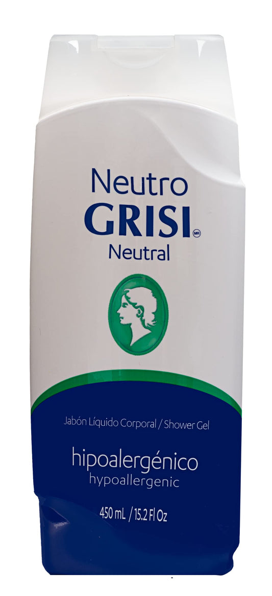 Grisi neutral shower gel pump closeup highlighting easy dispensing and skin-friendly use