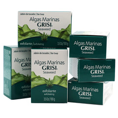 grisi seaweed soap front packaging showing six bars and clear benefits