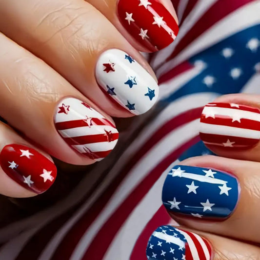 GRITOSE front packaging showing 24 patriotic press-on nails for instant style