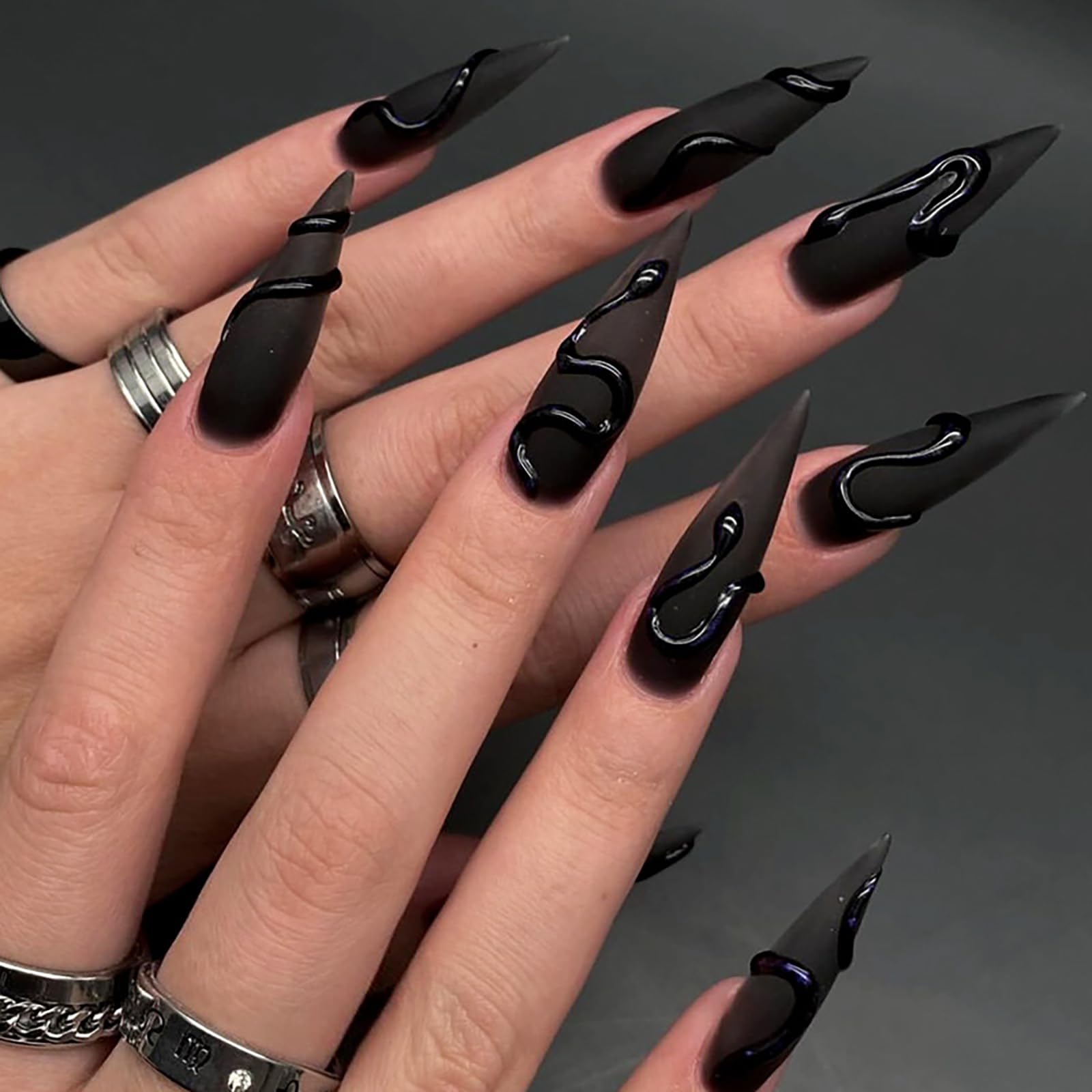 GRITOSE matte black stiletto set front view showing complete 24-piece kit and finish benefit