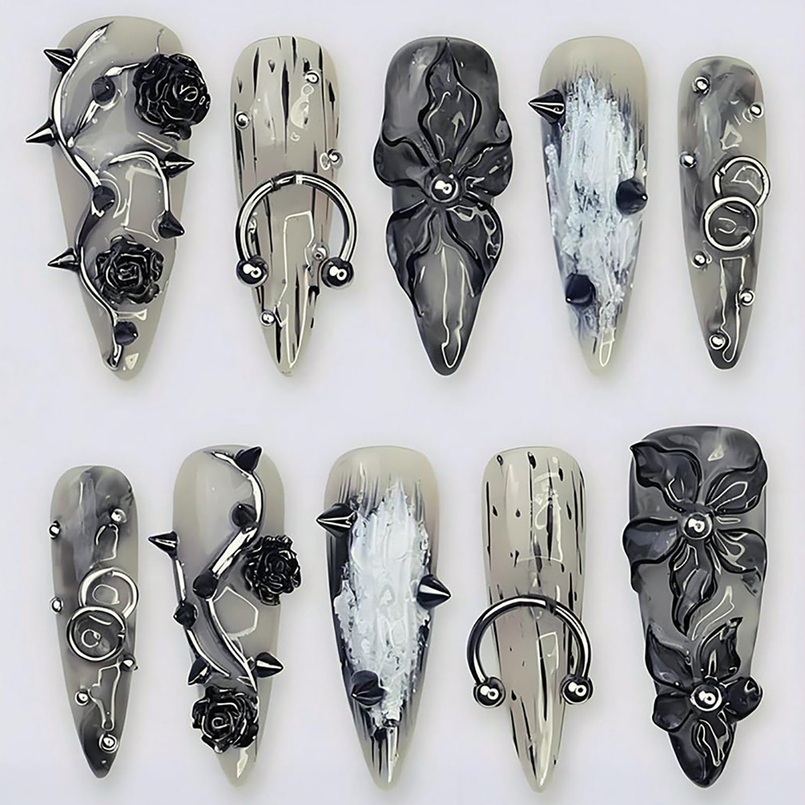 GRITOSE front packaging showing 24-piece stiletto nail kit and tools for convenience