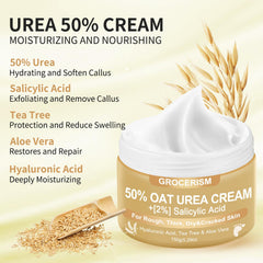 Grocerism being applied to heel to soften calluses and hydrate skin