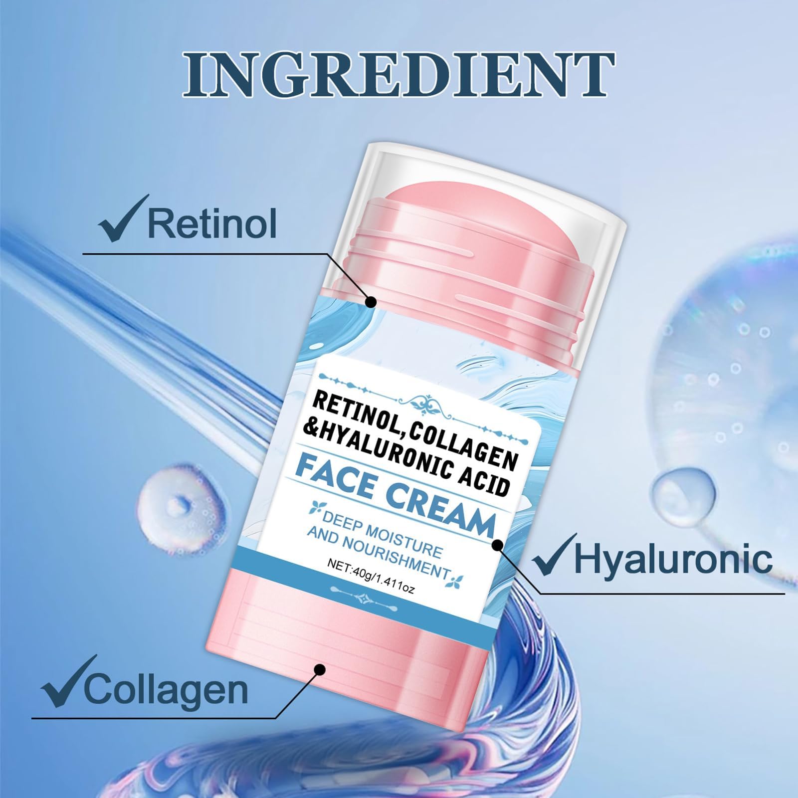 Grospe label ingredients closeup showing retinol collagen hyaluronic acid benefit