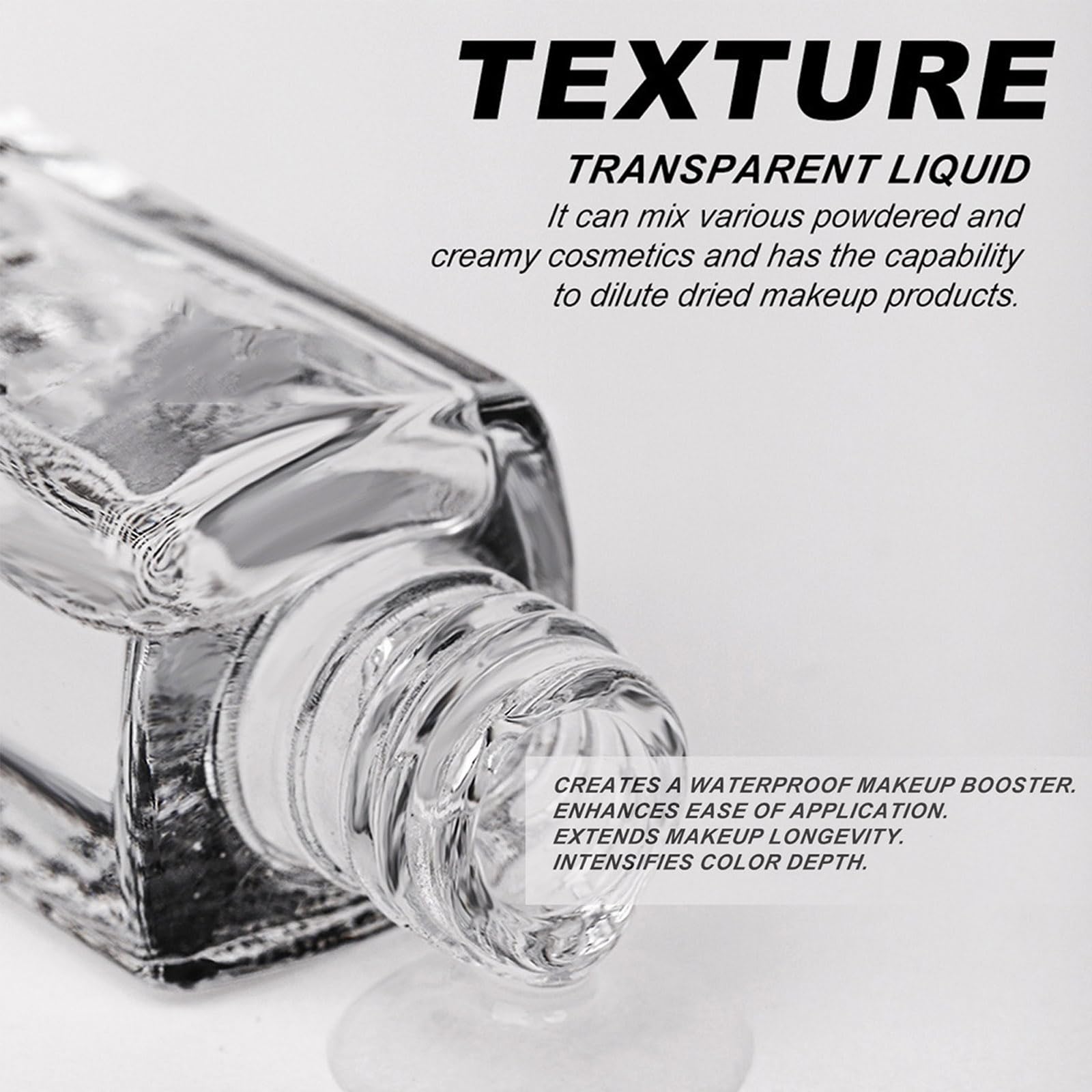 Grospe clear liquid texture closeup, demonstrates water-free formula for smooth blending