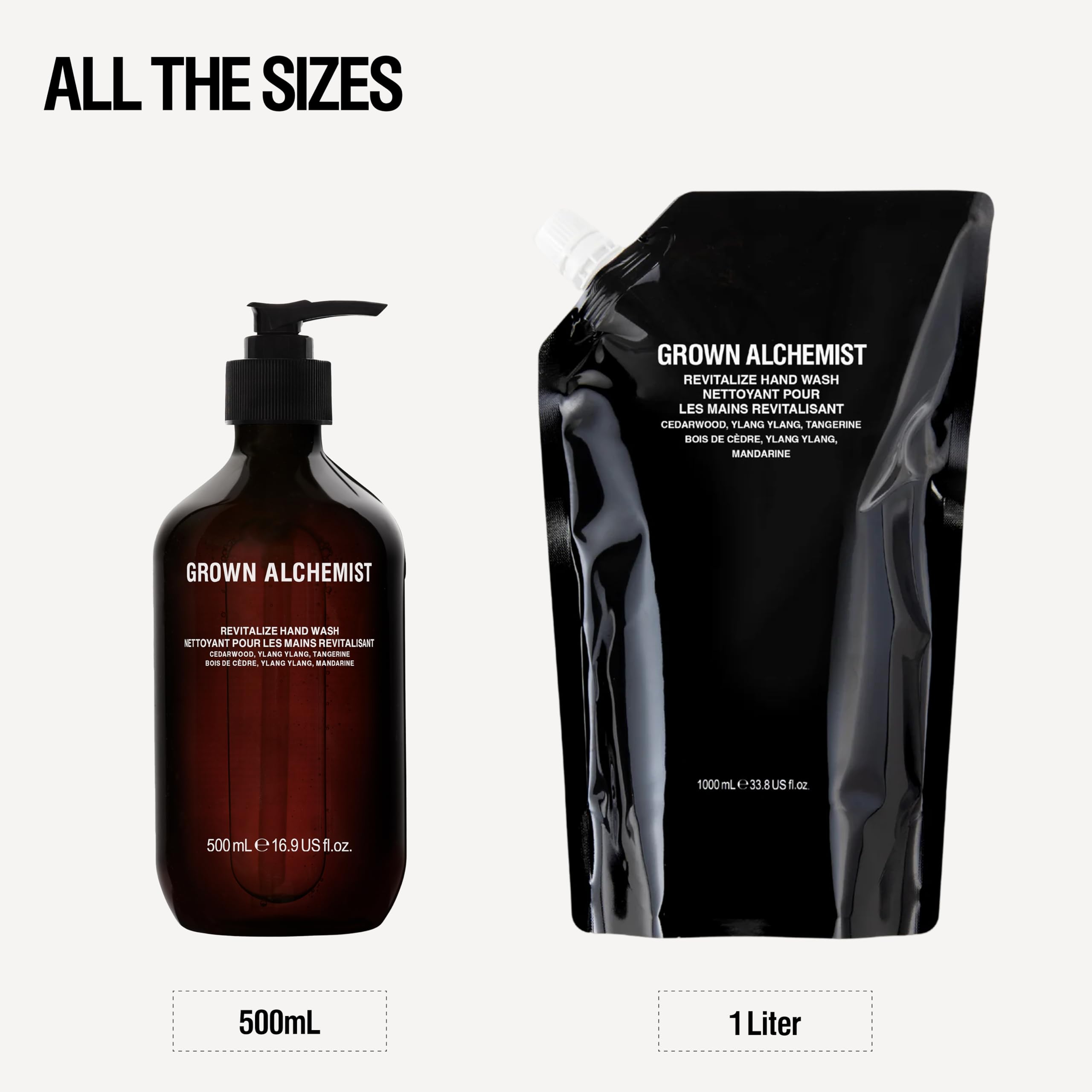 1L Grown Alchemist refill next to hand to show real size and economical value