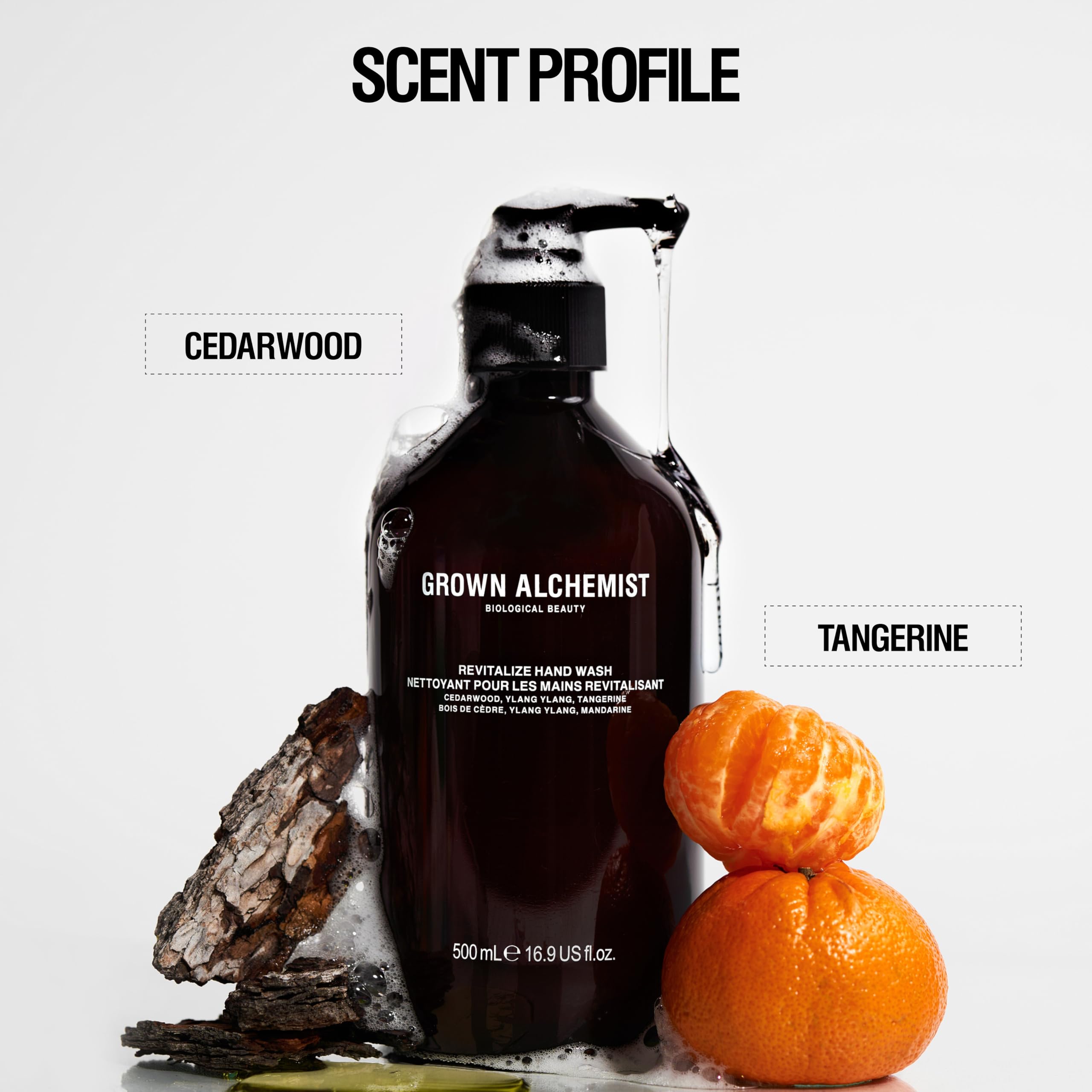 Grown Alchemist bottle beside refill pouch showing sustainable refill benefit