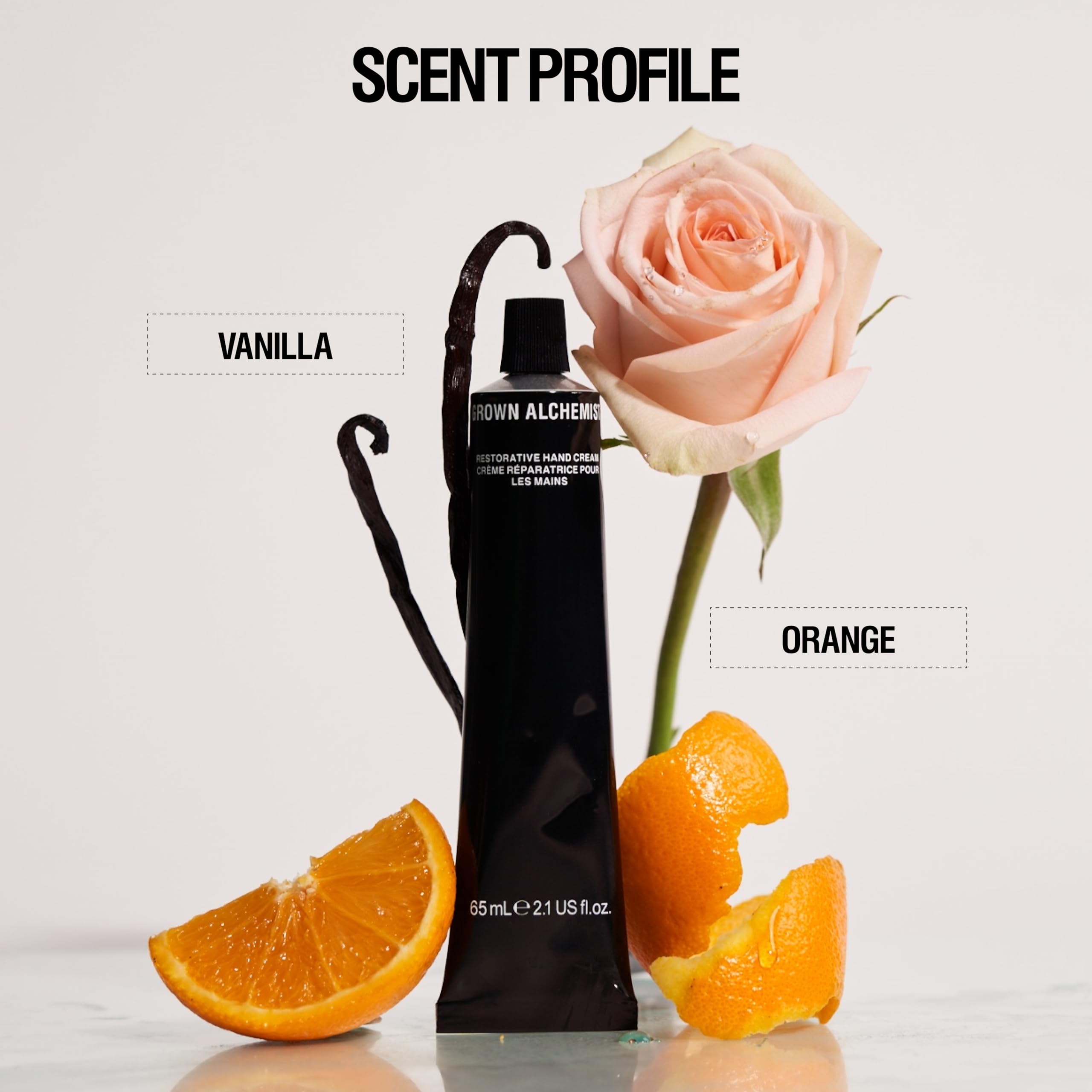Grown Alchemist ingredients flatlay with camellia, grapeseed, aloe for nourishing benefits