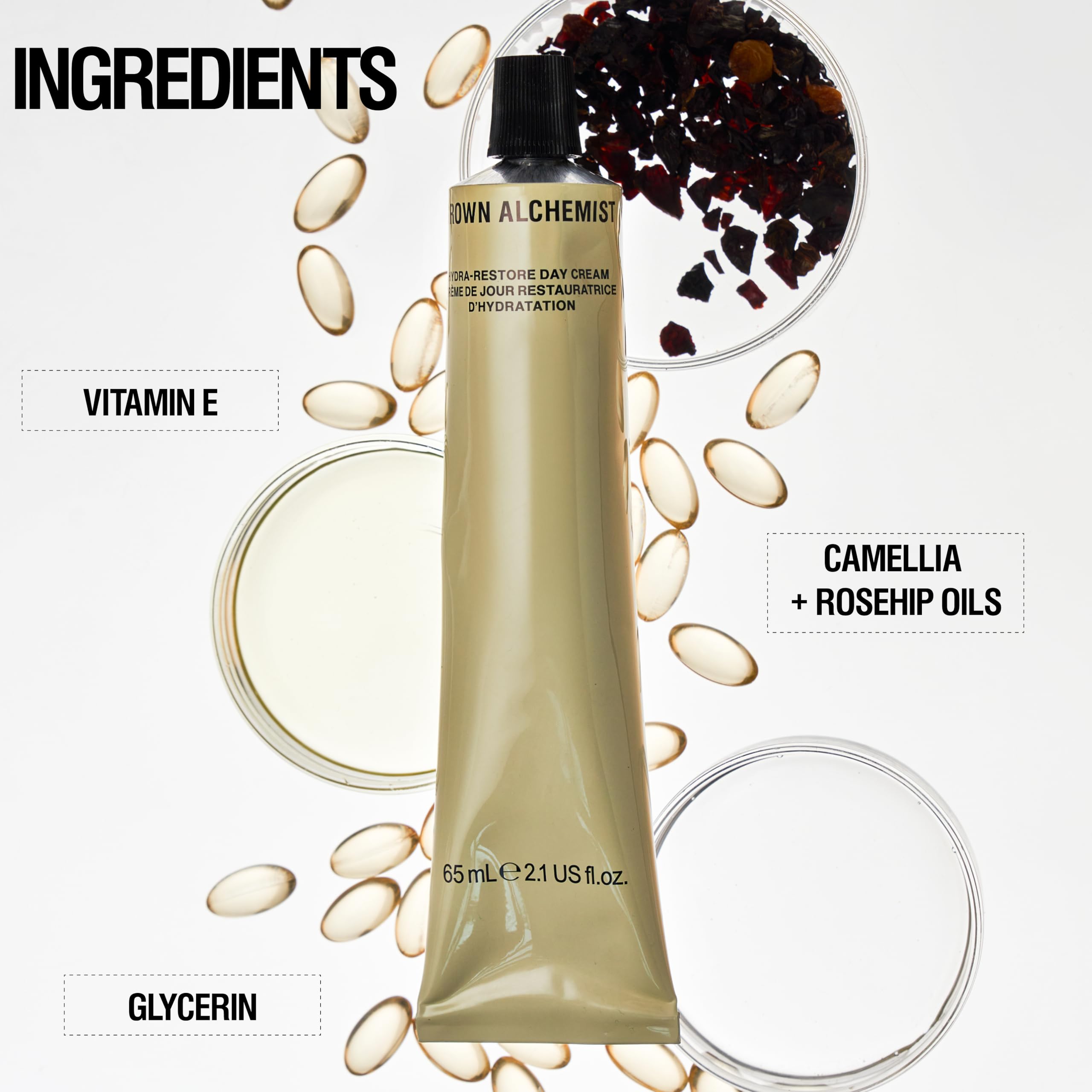 Grown Alchemist ingredient detail with pipette emphasizing botanical actives