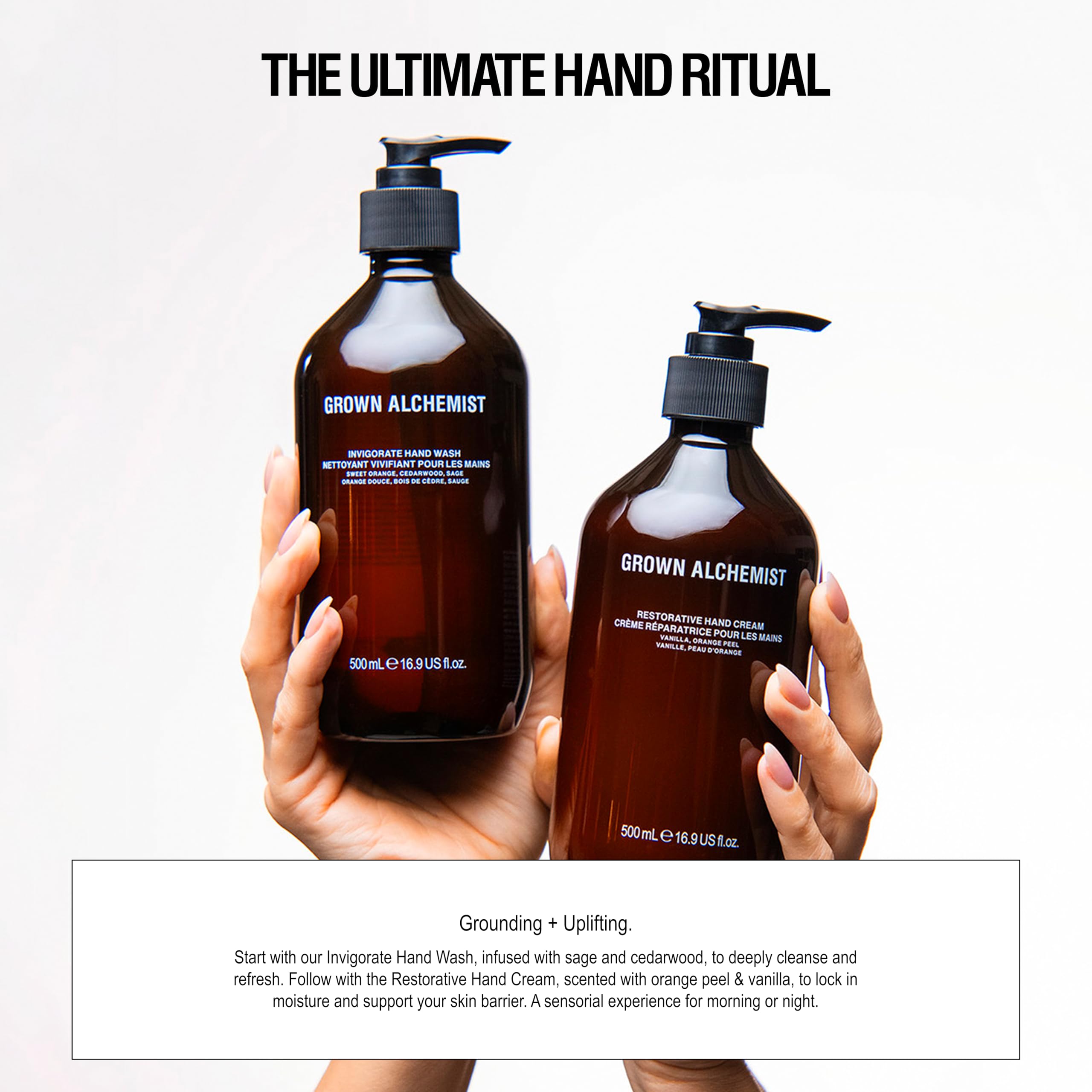 Grown Alchemist hand wash on kitchen sink promoting clean, moisturized hands
