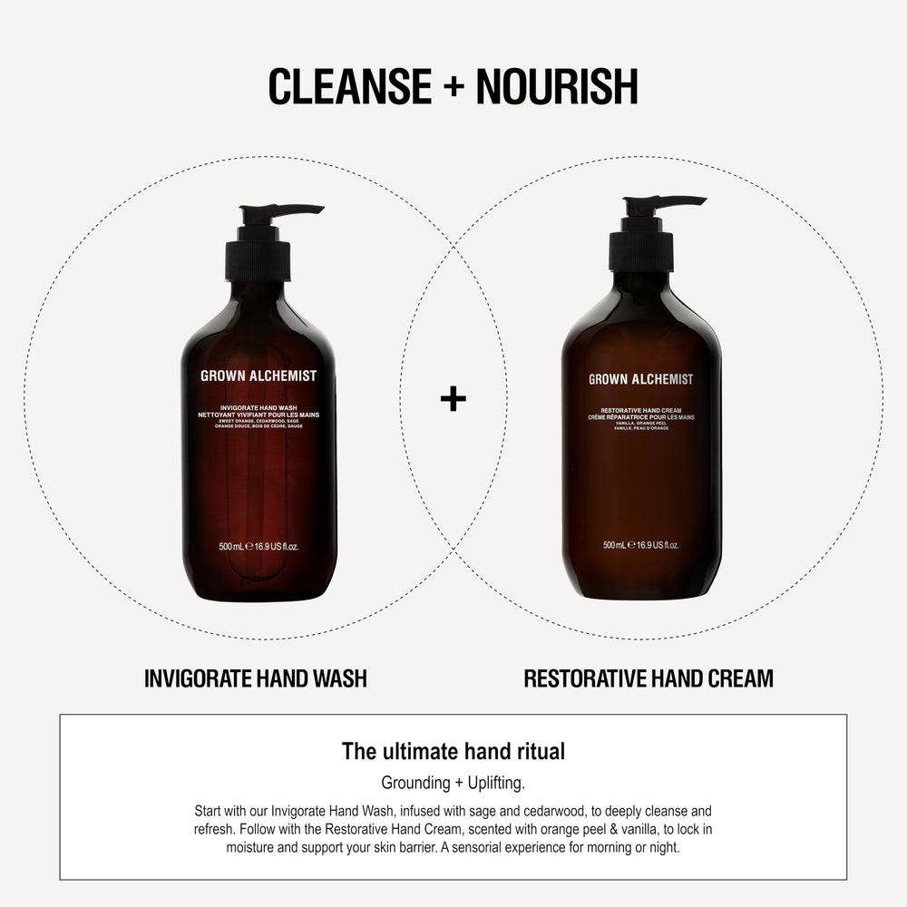 Grown Alchemist on bathroom vanity creating a spa-like handwashing ritual