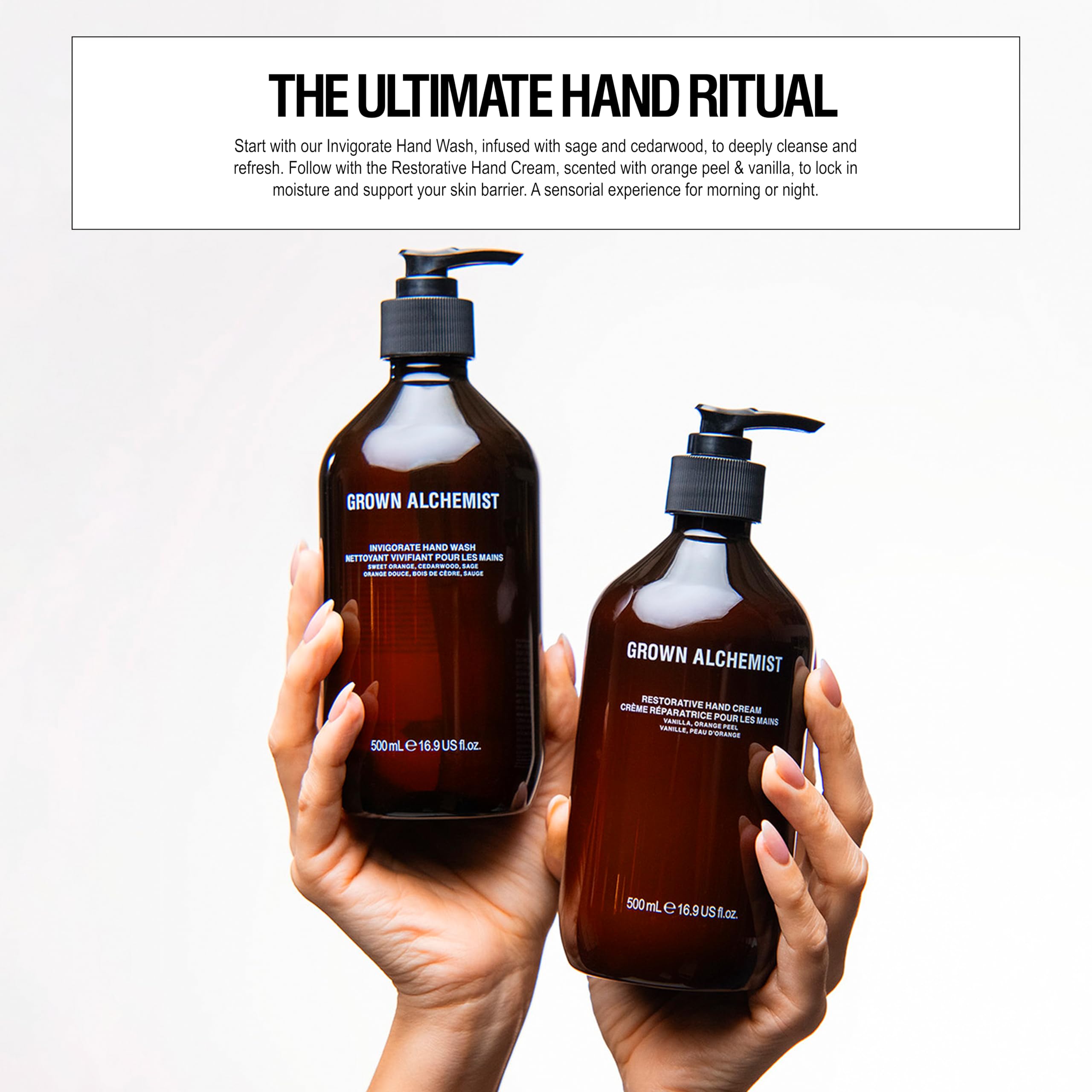 Grown Alchemist pump close-up demonstrating clean dispensing and effortless refill