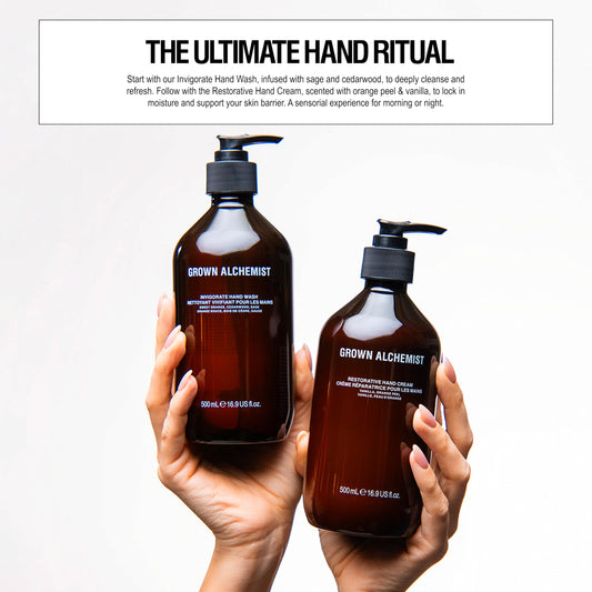 Grown Alchemist pump close-up demonstrating clean dispensing and effortless refill