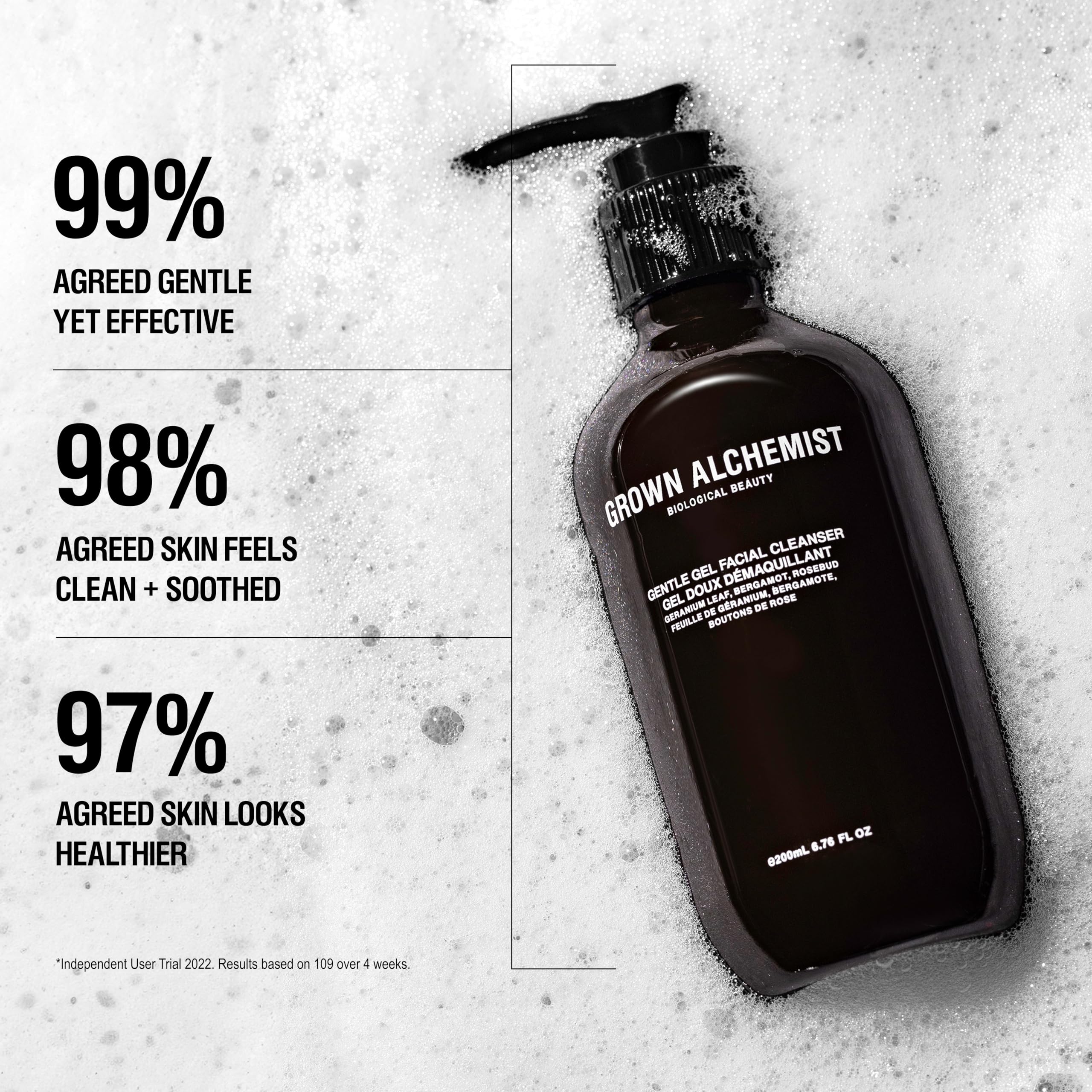 Grown Alchemist pump dispensing gel demonstrating controlled, mess-free application
