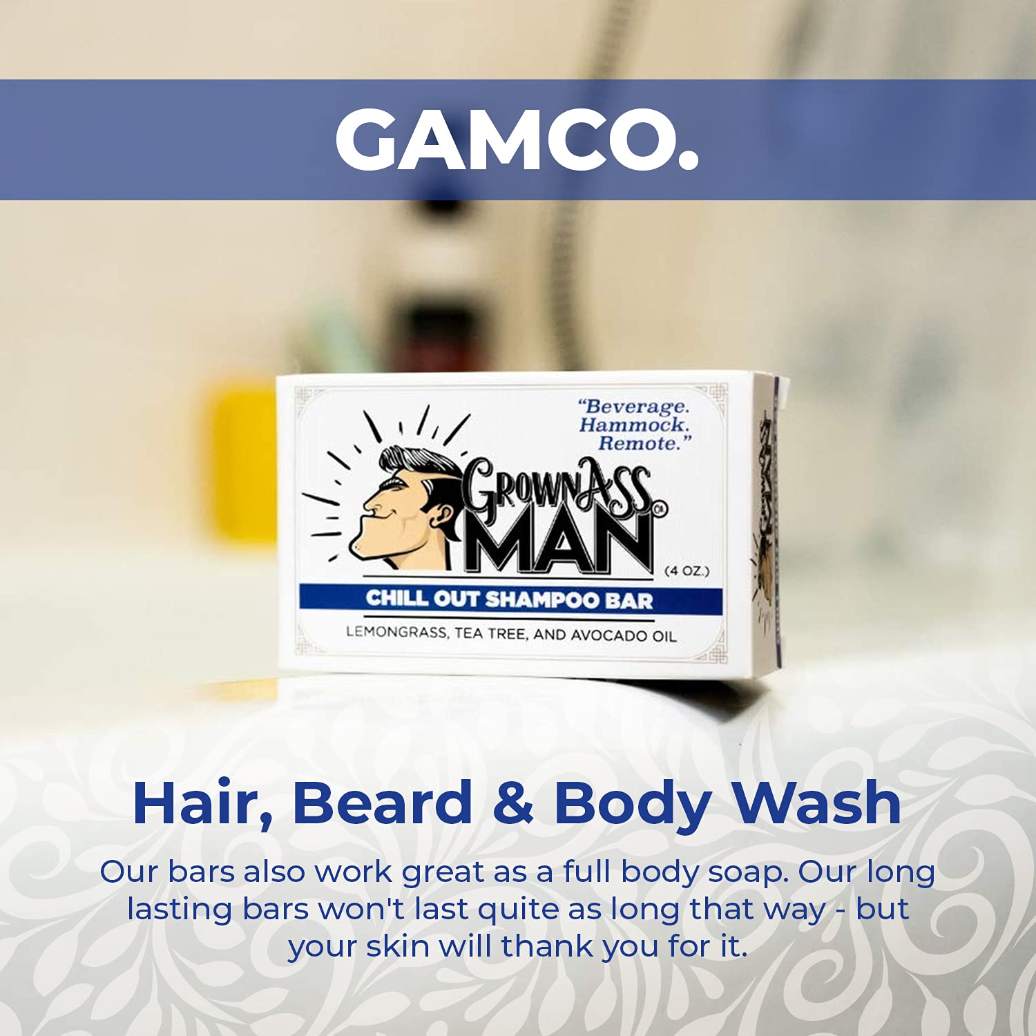 Grown Ass Man Co. applying bar to beard demonstrating gentle conditioning benefit