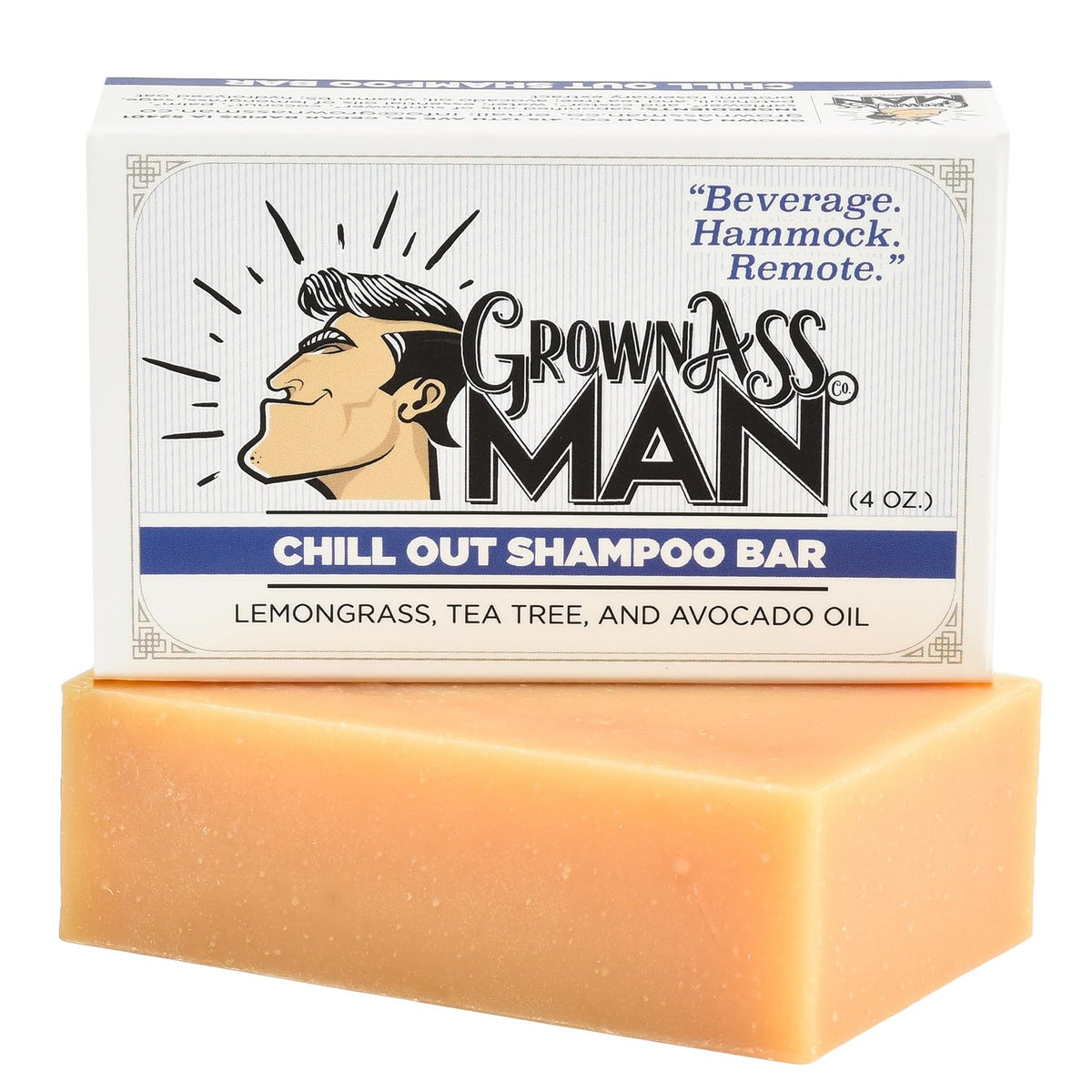 Grown Ass Man Co. front packaging Chill Out showing eco-friendly bar benefit