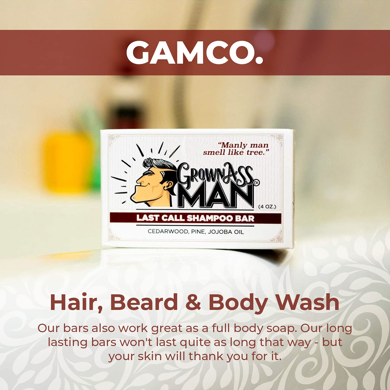 Grown Ass Man Co. ingredient label detail highlighting natural oils