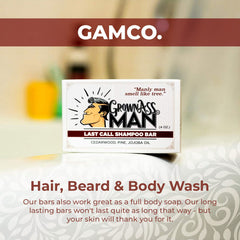 Grown Ass Man Co. ingredient label detail highlighting natural oils