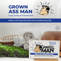 Grown Ass Man Co. label close-up listing natural ingredients for transparency benefit