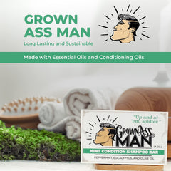 Grown Ass Man Co. label close-up highlighting natural ingredients and transparency