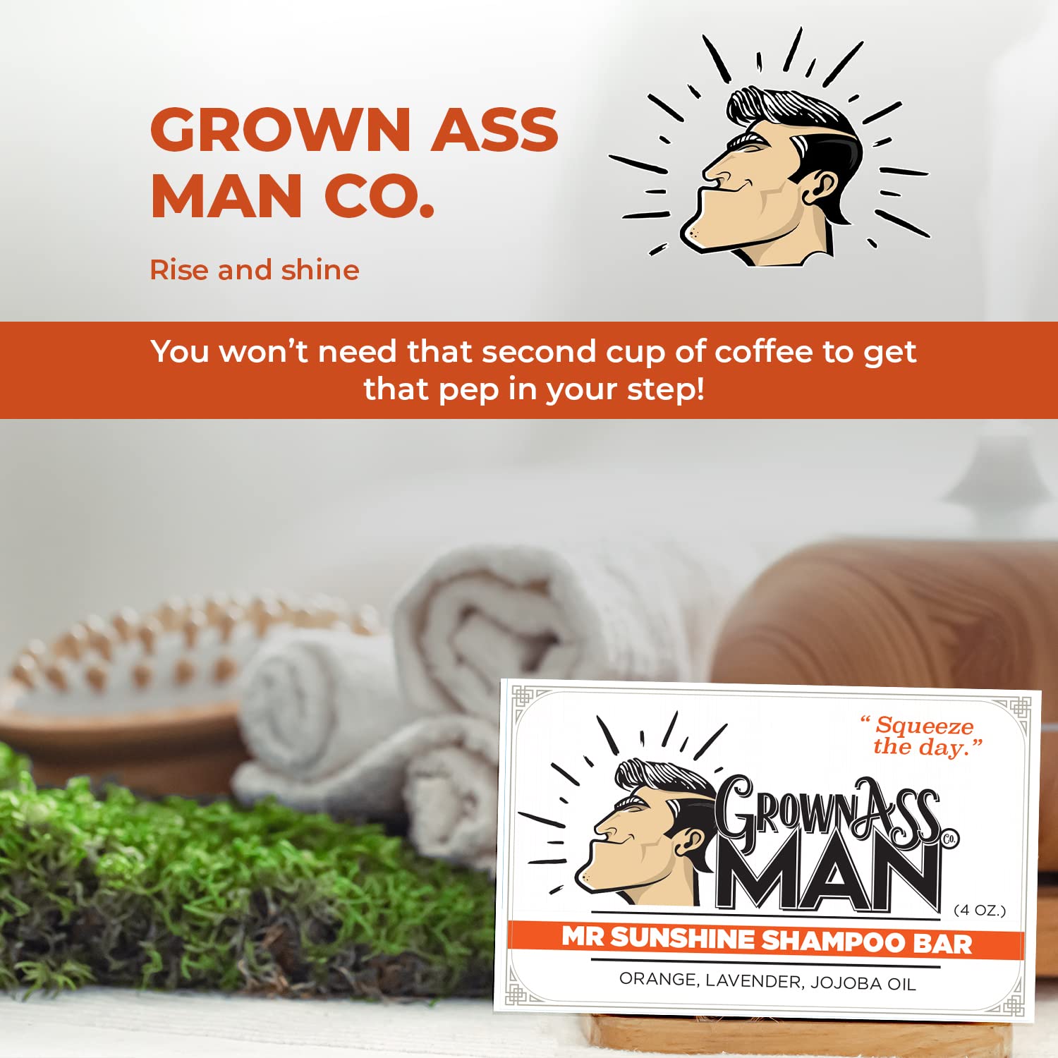 Grown Ass Man Co. Mister Sunshine bar in shower showing convenient plastic-free use