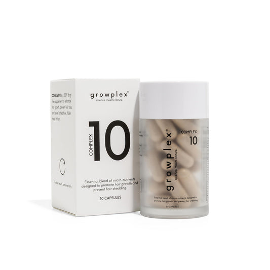 GROWPLEX front bottle view showing sleek packaging and easy daily use benefit
