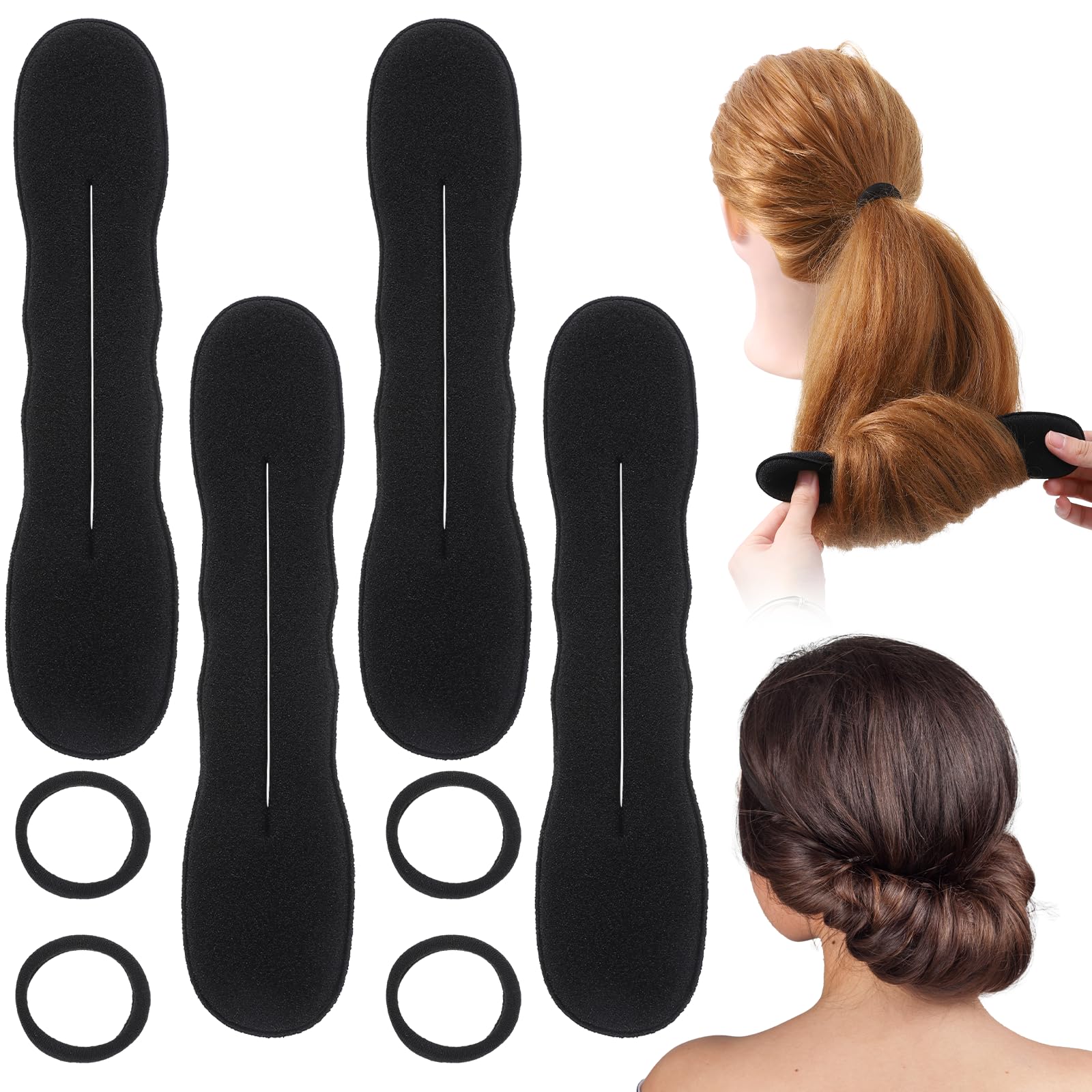 Gsbnjuy front packaging showing four black bun makers and ties for quick styling
