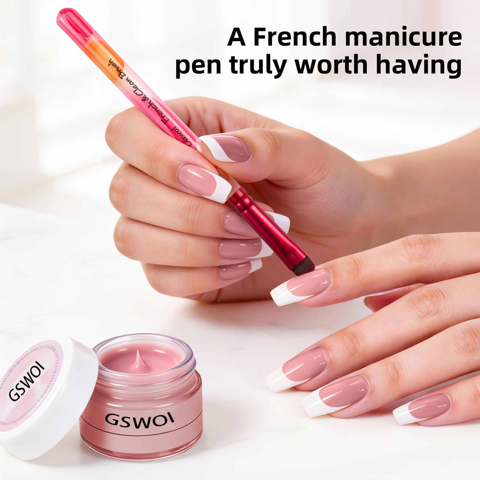 GSWOI brush in use creating a French tip for consistent smile lines