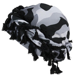 Gturytr turban front view showing camouflage pattern and neat fit benefit comfort
