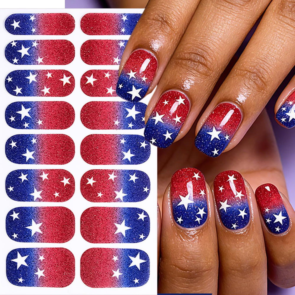 GUAACCB completed red white blue manicure top view displaying festive nails