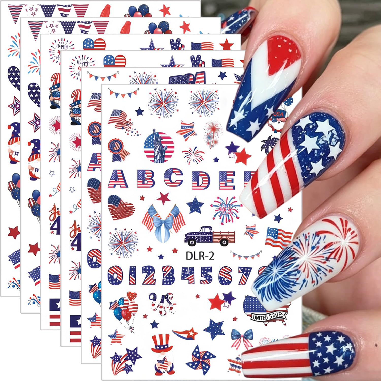 GUAACCB front packaging showing six patriotic sticker sheets for quick manicures