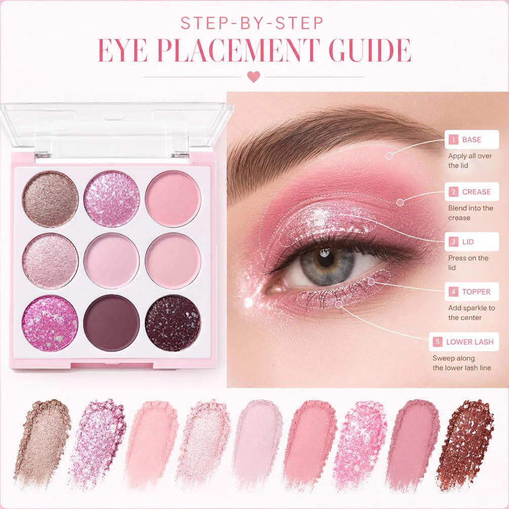 GUANTIAN top-down open palette displaying nine coordinated pink shades