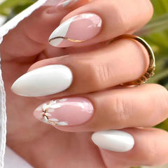 GUFUGU nails on hand showing scale and natural-looking medium almond shape