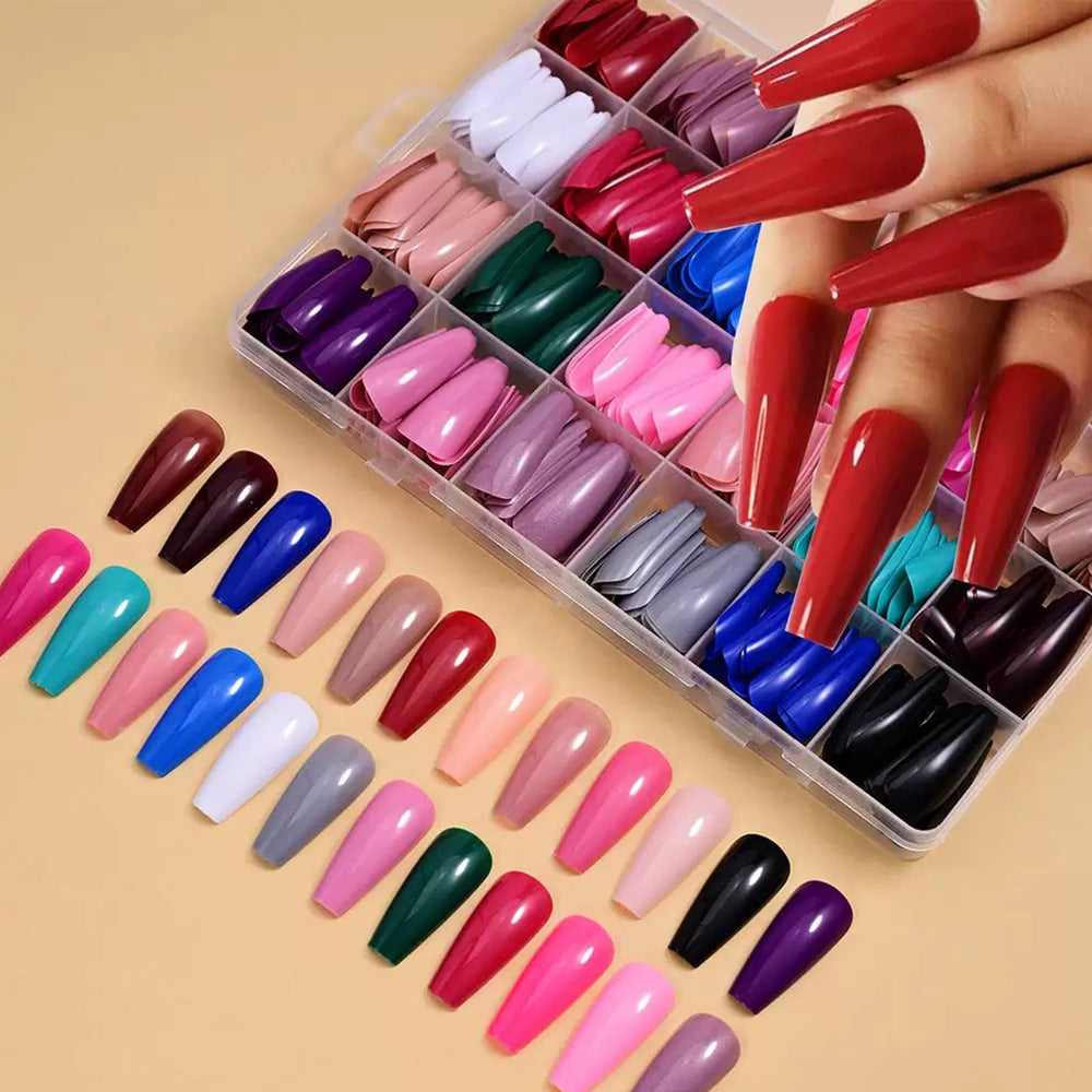 GUFUGU close-up of one long coffin nail showing smooth glossy finish and detail