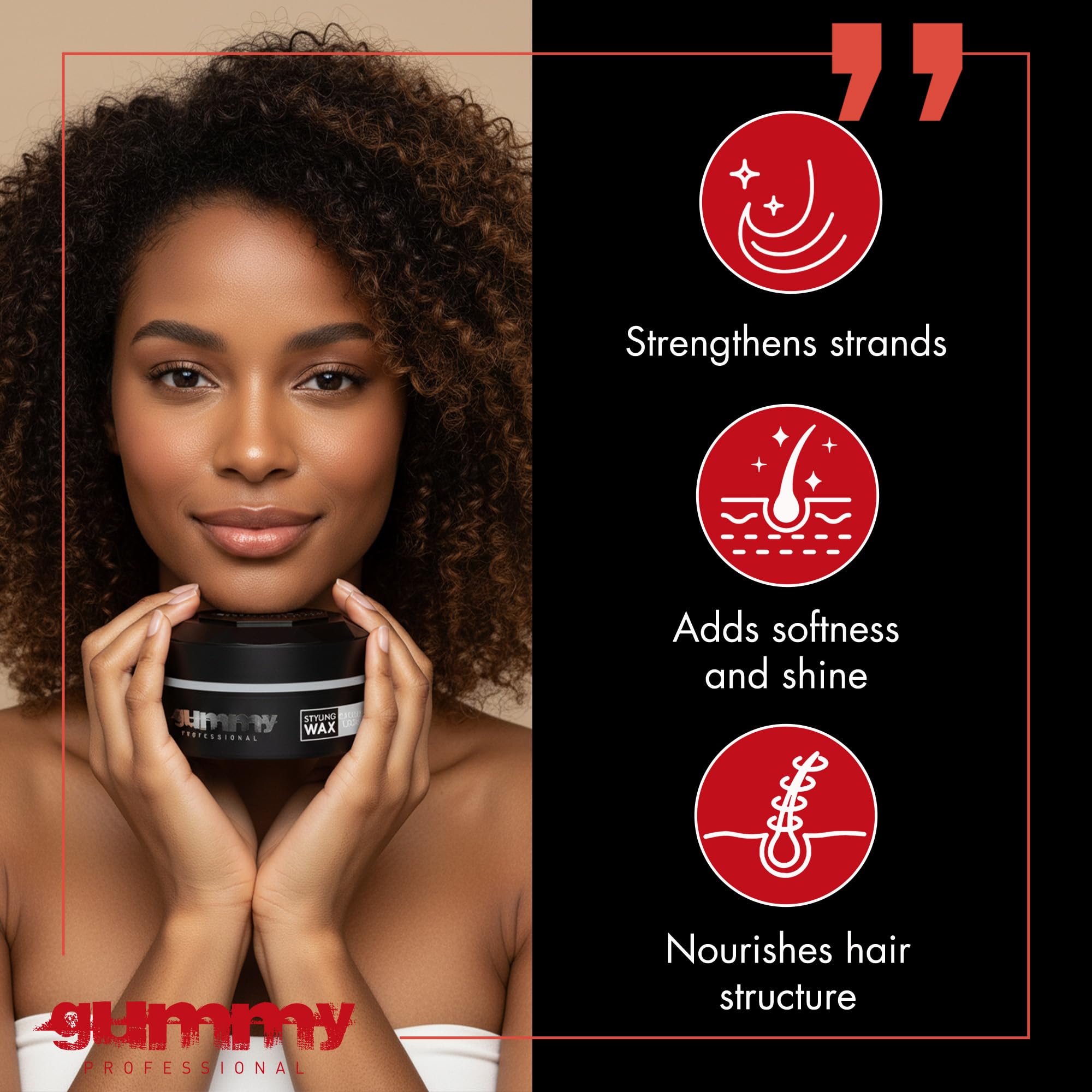 Gummy close-up wax finish demonstrating matte texture and natural control