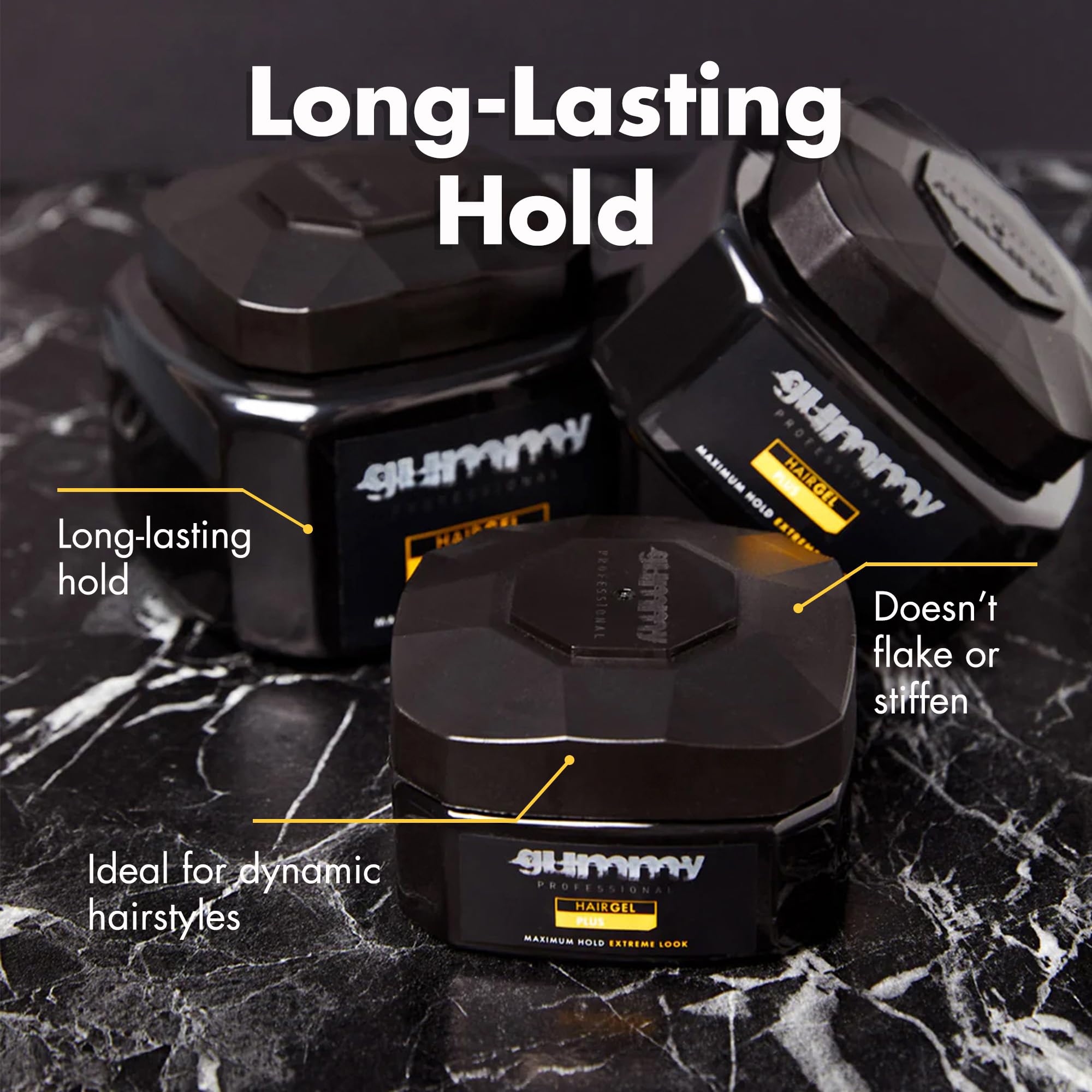 Gummy gel being applied to hand before styling, shows easy distribution and control